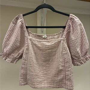 Madewell Seersucker Hopewell Puff Sleeve Crop Top in Plaid